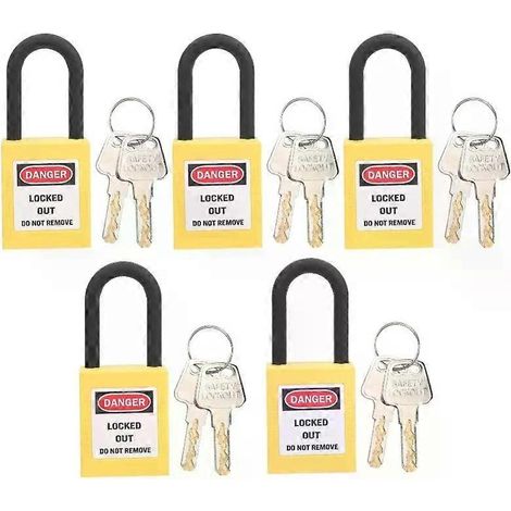 5er-Sets 38-mm-Nylon-Sicherheitsvorhängeschlösser, staubdicht, für Industrieanlagen, gelb/rot (1/4)