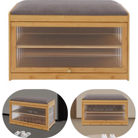 Banco zapatero de 2 niveles, Dimensiones 703242 cm, Capacidad de carga 75 kg, Requiere montaje: Sí, Material: Bambú y MDF (1/5)
