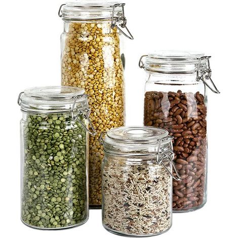 SET 4 FRASCOS CRISTAL+ CLIP ACERO 2100ML,1500ML,1150ML,750ML