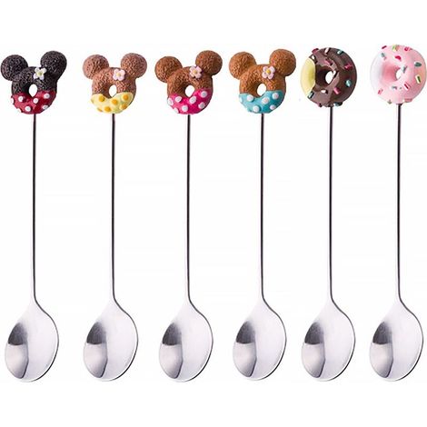 Cuillère à Café, 6 Pièces Cuillere a Cafe Inox Donuts et Cuillères en Forme de Mickey Mouse pour Enfants Cuillères à Dessert en Acier Inoxydable de Qualité Alimentaire 6 Couleurs pour Le Dîner (1/5)