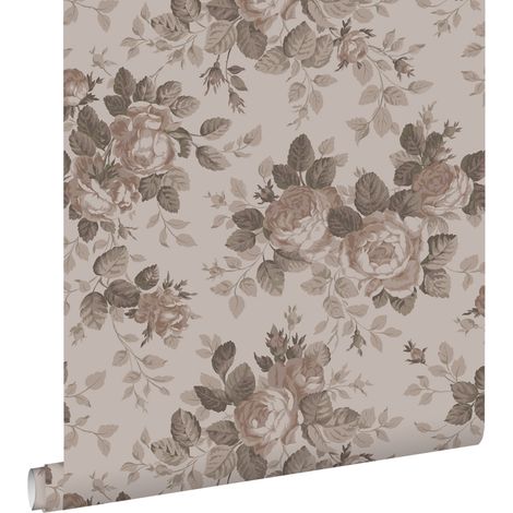 Papier peint intissé fleurs vintage vieux rose – Dimensions 50 x 900 cm – Raccord sauté tous les 50 cm – Écologique certifié FSC® – Estahome (1/5)