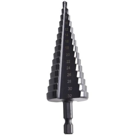 Sollbry Foret Étagé, 4-32 mm foret conique Fraise Etage Metal Triangle Conique Titane HSS, Tige Triangulaire, Meche Etage Metal pour Visseuse sur Métal Acier, Bois, Laiton, Aluminium, Plastique (1/4)