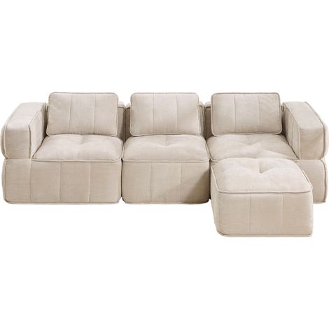 Modulares Sofa 3-Sitzer, Tiefe Sitzfläche, Breite Armlehnen, Polyester Beige 271 x 162 x 67 cm (1/5)