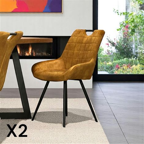 Pier Import – Lot de 2 chaises moutarde avec poignée – Velours et pieds métal – Hauteur 86 cm, largeur 59 cm, hauteur d'assise 45 cm (1/5)