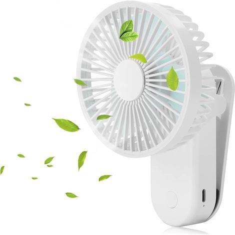 Ventilateur de bureau portable Werwing Mini à pince et aimant, rechargeable par USB 1200 mAh, 3 vitesses - Blanc-AquaForge
