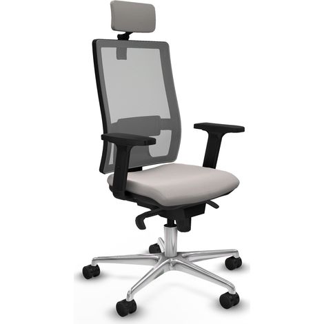 Horna sincro malla gris similpiel blanco brazos 2D base aluminio cabecero 2D ruedas 65mm nailon (1/5)