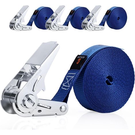 Sangles d'arrimage avec cliquet 6m x 25mm, 4 pièces, certifié TÜV/GS, 900daN