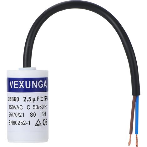 CBB60 AC Condensateur 2,5uF 450V Condensateurs de Démarrage Moteur Volet Roulant 2,5 MFD 450VAC SH 30x51MM 50/60Hz Avec Fil pour Pompe Piscine (1/5)