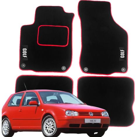 Tapis de sol en velours pour Volkswagen Golf 4, logo « GOLF » en relief, 1998-2006, couleur rouge. (1/5)