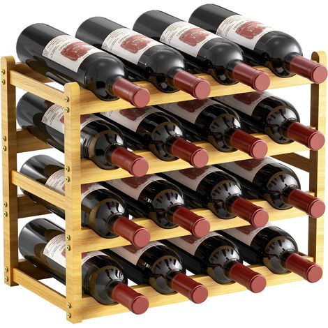 Casier Vin Bambou, 4 Niveaux, 16 Bouteilles, Rainures Ondulées (1/5)