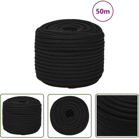 The Living Store Corde de travail Noir 14 mm 50 m Polyester - Corde De Travail - Corde Tressée - Corde Noire - Polyester - Corde Robuste (1/5)