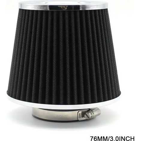 Filtro de aire universal negro para coche, 76 mm (3 pulgadas), alto flujo, para admisión de aire frío. (1/5)