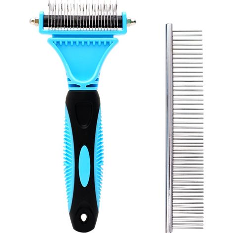 Brosse anti-puces et peigne pour chiens et chats, bleue, peigne pour chiens à poils longs et courts, peigne pour sous-poil, élimine le sous-poil et les poils-AquaForge (1/3)
