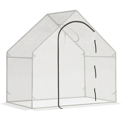 Tunnelgewächshaus 180 x 100 x 168 cm mit Rolltür und Oberfenster, weiß (1/4)