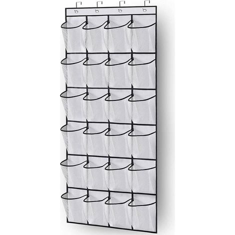 Organizzatore per scarpe da porta salvaspazio, portascarpe da porta con 24 tasche salvaspazio e 3 ganci per cucina, armadio, camera da letto, bianco (1/4)