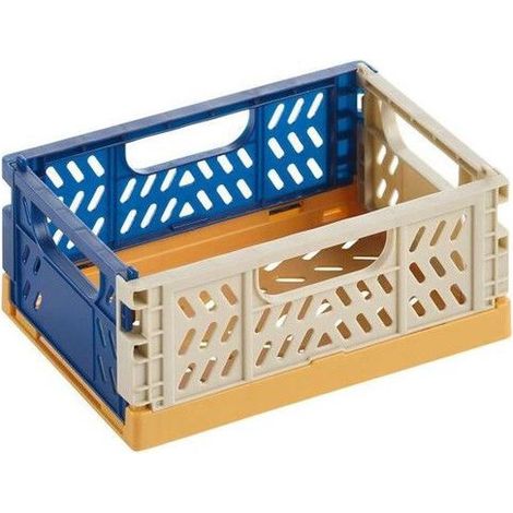 Mini caisse de rangement - Plastique - Pliable - Bleu/Jaune - 14x10,5x6cm - Bureau, loisirs créatifs