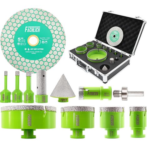 Scie Cloche Carrelage Kit - 12 Pièces Foret Diamant Carrelage Kit(6/8/10/25/35/50/68/110mm+20mm Fraise+50mm Foret Chanfreineuse+Adaptateur)+Disque Diamant,Scie Cloche Diamantée (1/5)