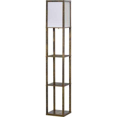 Stehlampe mit regalen wohnzimmer stehleuchte mit e27 fassung bis 40w nachttischlampe mit lampenschirm standlampe fur schlafzimmer arbeitszimmer buro rustikales braun aosom 211499998 (1/5)