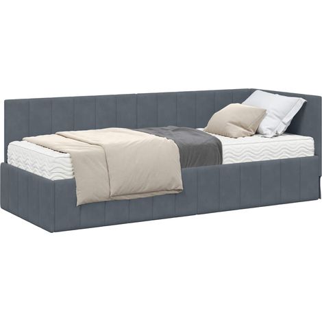 Corner Bed Frame with Mattress with Headboard 2 pcs Grey Velvet vidaXL