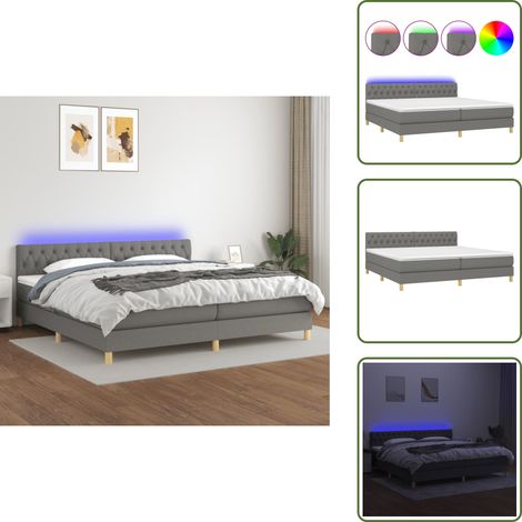 Sommier à lattes de lit et matelas et LED Gris foncé 200x200 cm - Sommier Tapissier - Lit Plateforme - Lit Avec Led - Matelas À Ressorts Ensachés - Têted Lit Ajustable (1/5)