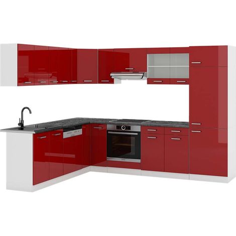 Cocina esquinera R-Line, Rojo de alto brillo/Blanco, 287 x 227 cm, ET Antracita, Vicco (1/5)