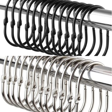 BEBUSINGOTO 24 Stück Duschvorhangringe, rostfreie Duschvorhangringe aus Metall, ovale Duschvorhangringe und Haken (1/5)