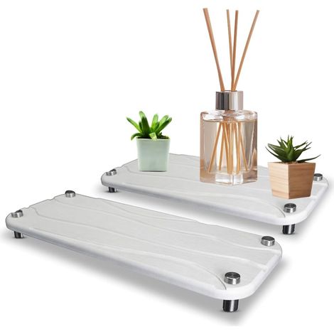 Ensemble de 2 plateaux absorbants à l’eau – Plateaux à savon en diatomée séchage rapide pour salle de bain et évier de cuisine, finition argentée (1/4)