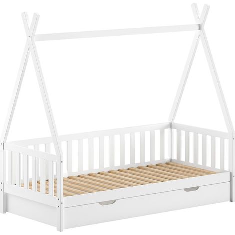 Lit Enfant, Barrière & Tiroir "Tipi" 90x200cm Blanc