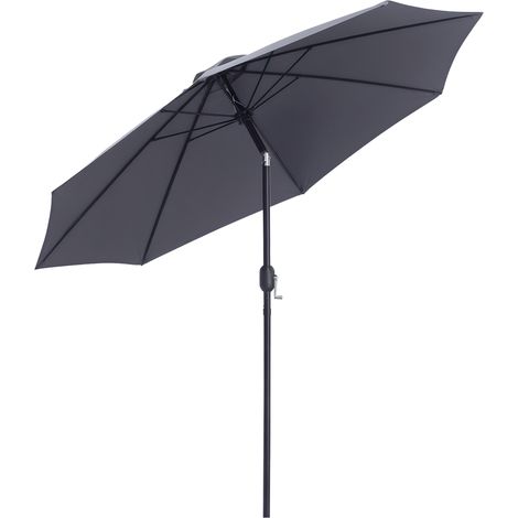 Outsunny 2.7M Garden Parasol Umbrella with Glass Fibre Ribs and Aluminium Frame, Tilting Sun Shade Shelter Canopy, Charcoal Grey