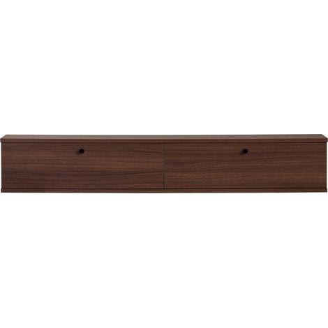 Meuble tv suspendu 2 portes en bois L160cm - Bois foncé - Yara (1/5)