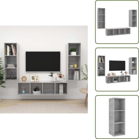 The Living Store Set Porta TV 3 pz Grigio Cemento in Truciolato - Set porta tv