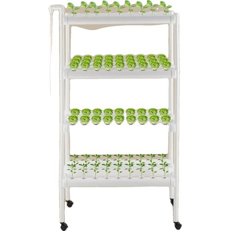 Sistema di coltivazione idroponica a 4 strati, portata di 55 galloni/ora, prevalenza della pompa di 6,56 piedi, materiale in PVC, ruote universali. (1/5)