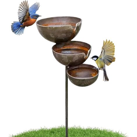 Bain D'oiseaux - 3 Niveaux - Métal Rétro - Fontaine Cascade - Jardin Extérieur - 68 x 12 Cm (1/5)