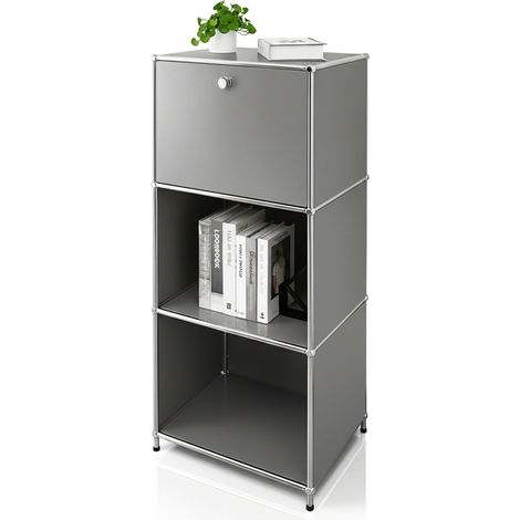 Metallregal Concept Epure MK-107 4-stöckiges Aufbewahrungsregal mit verschließbarem Fach & Ablagen Grau
