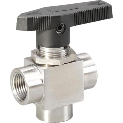 Robinet à boisseau sphérique 3 voies en acier inoxydable, filetage femelle de 6,35 mm, contrôle des débits pour eau, gaz, air, huile (1/5)