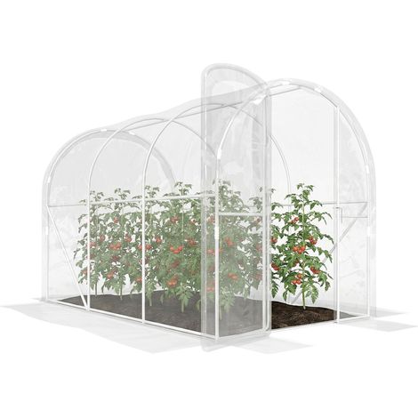 Serre de jardin tunnel 3 x 2 x 2 m 6 m² avec porte à charnières bâche en PE 150 g/m² pour Légumes Plantes Fleurs