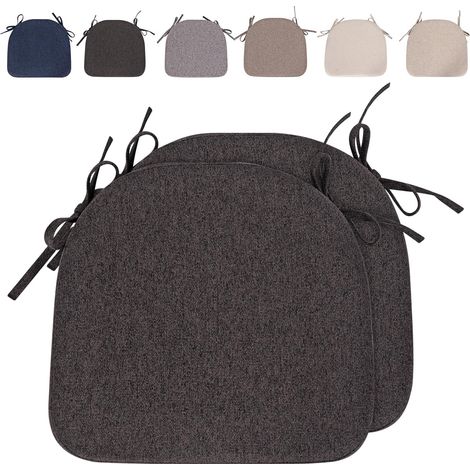 Lot de 4 Coussins de Chaise avec Rubans (43 x 41 cm) Antidérapants Demi Cercles Confortables Lavables Antidérapants - Idéal pour la Maison et Le Jardin (Gris foncé-2 pièces) (1/5)