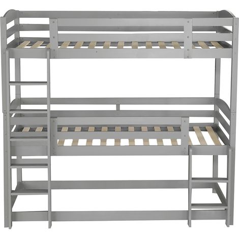 Letto a castello triplo 90 x 200 cm per bambini in pino e MDF grigio (1/5)