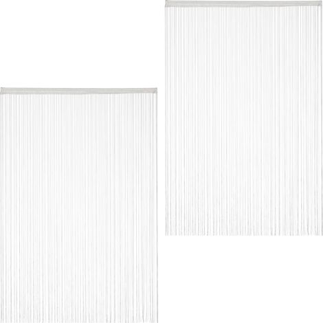 Relaxdays Fadenvorhang im 2er Set, kürzbare Fadengardinen mit Stabtunnel, 145 x 245 cm, Türgardine & Raumteiler, weiß