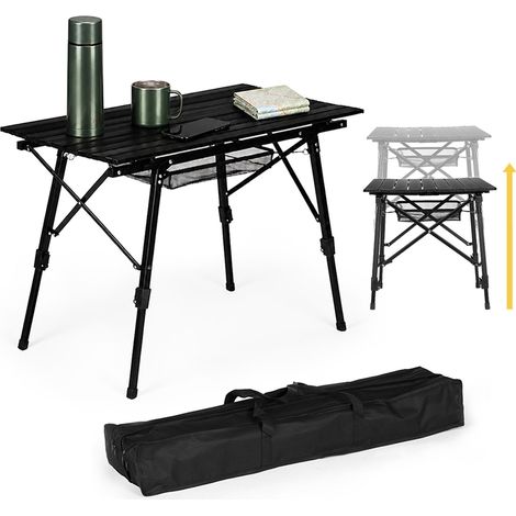 Folding Camping Table, Adjustable Height, Aluminum, 90x50 cm