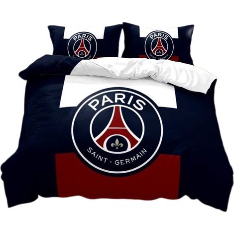 Parure de lit 3 pièces PSG 200x200 cm, housse de couette double, motif football, adulte (1/5)