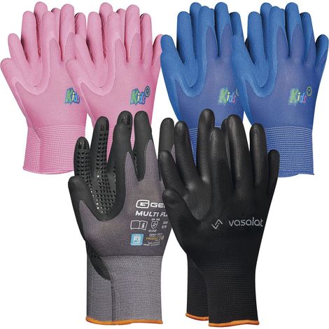 Arbeitshandschuhe Kinder 5 - 8 Jahre - Kinder Gartenhandschuhe in 2x Pink und 2x Blau + 1x Multiflex Handschuhe mit Noppen Gr. 10 (1/5)