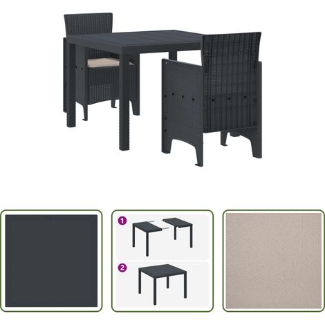 Garten Stühle - Garten Essgruppe 3 pcs Anthrazit Polypropylen (1/5)