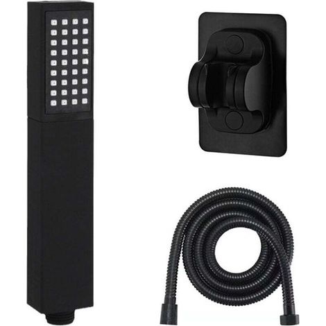 Pommeau de douche, kit de pomme de douche haute pression avec flexible de douche et support, noir - Crezuo (1/4)