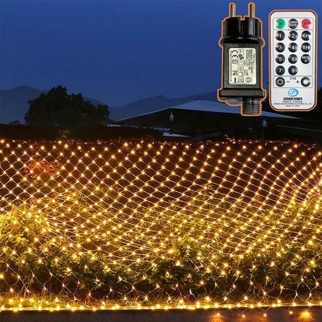Filet lumineux solaire extérieur 3 x 2 m avec 204 LED, 8 modes, minuterie et éclairage blanc chaud pour jardin et clôture (1/5)