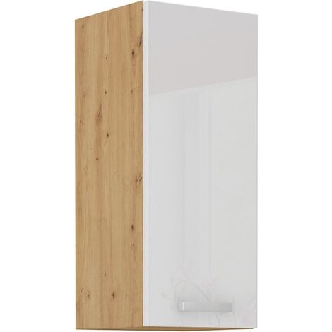 Hängeschrank 30 cm Eiche Artisan + Weiß Hochglanz Küchenzeile Küchenblock Küche (1/4)