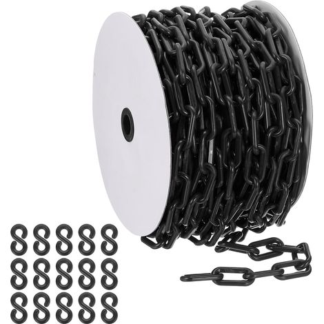 Chaîne plastique noire, 92 pieds 8mm Chaîne barrière sécurité plastique large Longue chaîne plastique pour le contrôle foule, le stationnement, décoration chantier construction (1/5)