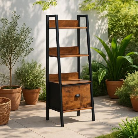 Étagères de Salons de Jardin, Support pour Plantes D'intérieur à 4 Niveaux, Porte Plante Escalier, Rangement avec Tiroirs en Non-Tissé, pour Salon, Balcon, Patio, Cour, 42 x 29 x 110 cm (1/5)