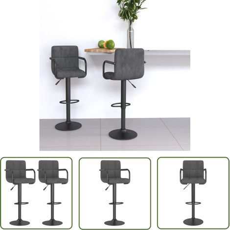 The Living Store Tabourets de bar lot de 2 gris foncé velours - Tabouret De Bar - Chaise De Comptoir - Tabouret De Cuisine - Fauteuil De Bar - Meubles De Salon (1/5)