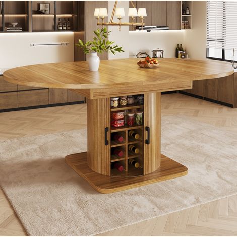 Mesa de comedor extensible con almacenaje, 118x118x76 cm, MDF y metal, marrón oscuro (1/5)